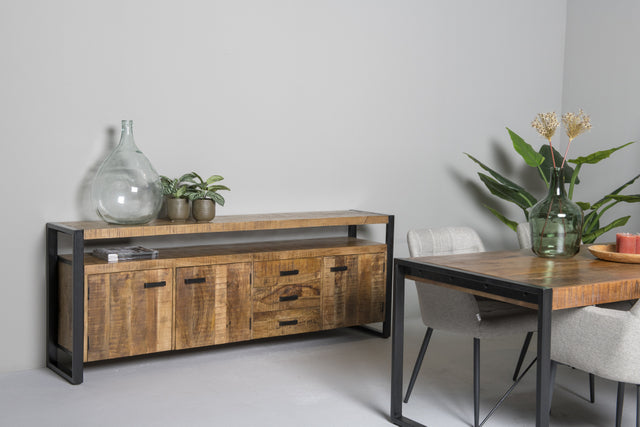 Sideboard braun Metall Holz, Sideboard Industriedesign, Anrichte Massivholz, Breite 210 cm