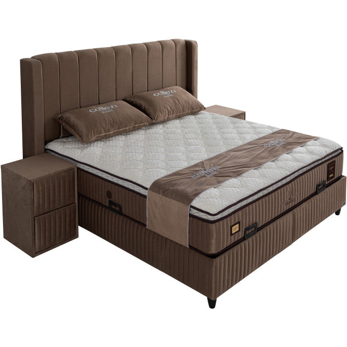 Gepolstertes Bett mit Matratze und Kopfteil, Bett braun mit Kopfteil, Breite 160 cm