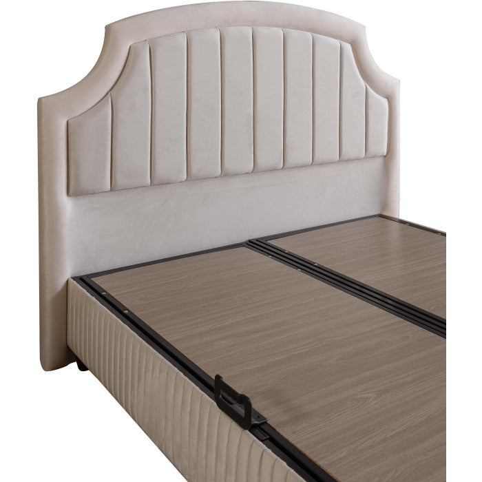 Gepolstertes Bett mit Matratze und Kopfteil, Bett beige mit Kopfteil, Breite 180 cm