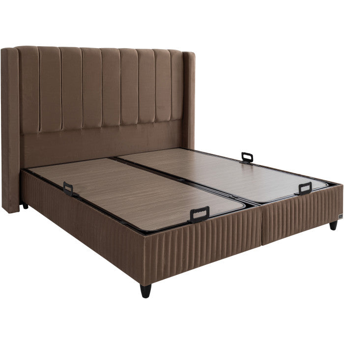 Gepolstertes Bett mit Matratze und Kopfteil, Bett braun mit Kopfteil, Breite 180 cm