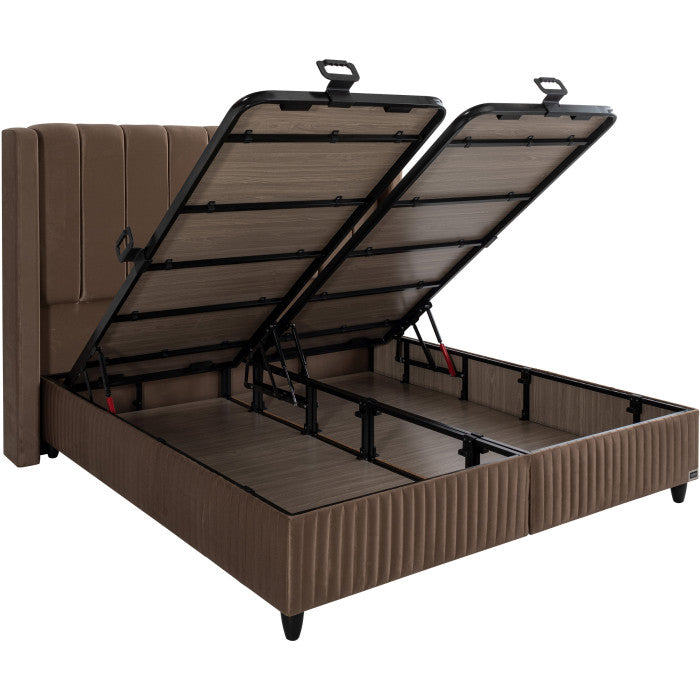 Gepolstertes Bett mit Matratze und Kopfteil, Bett braun mit Kopfteil, Breite 160 cm