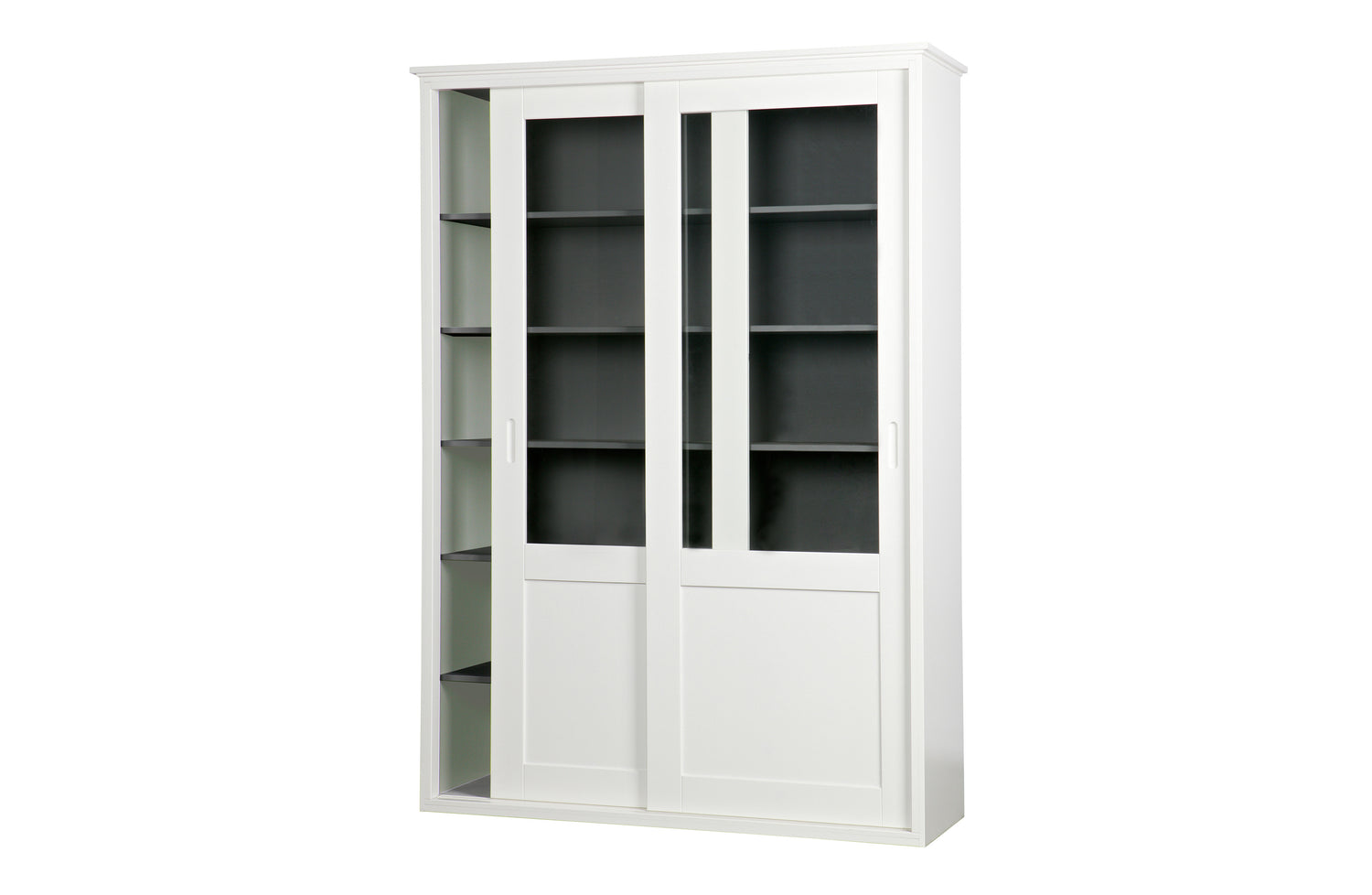 Vitrinenschrank weiß, Geschirrschrank weiß Landhaus, Vitrine weiß Schiebetüren, Buffet-Schrank weiß-grau, Breite 147 cm