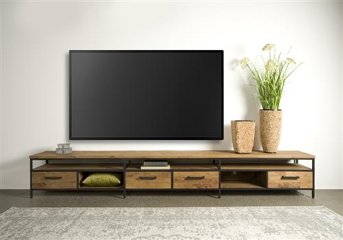 TV Regal Metall-Holz, Fernsehschrank Industriedesign Metall, Breite 300 cm