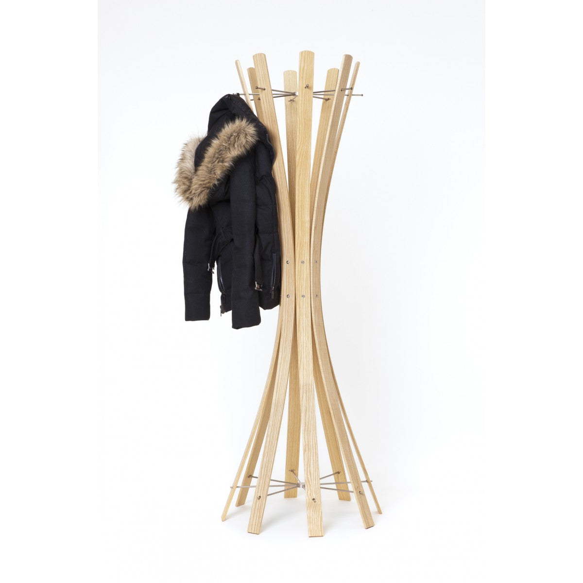 Garderobenständer Holz massiv, moderne Standgarderobe Farbe Naturholz, Ø 58 cm