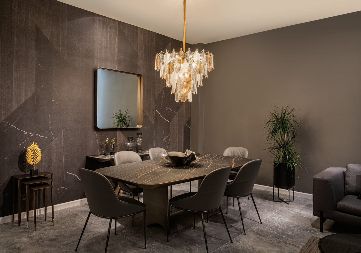 Kronleuchter Glas weiß-braun, Hängeleuchte Glas weiß, Durchmesser 50 cm