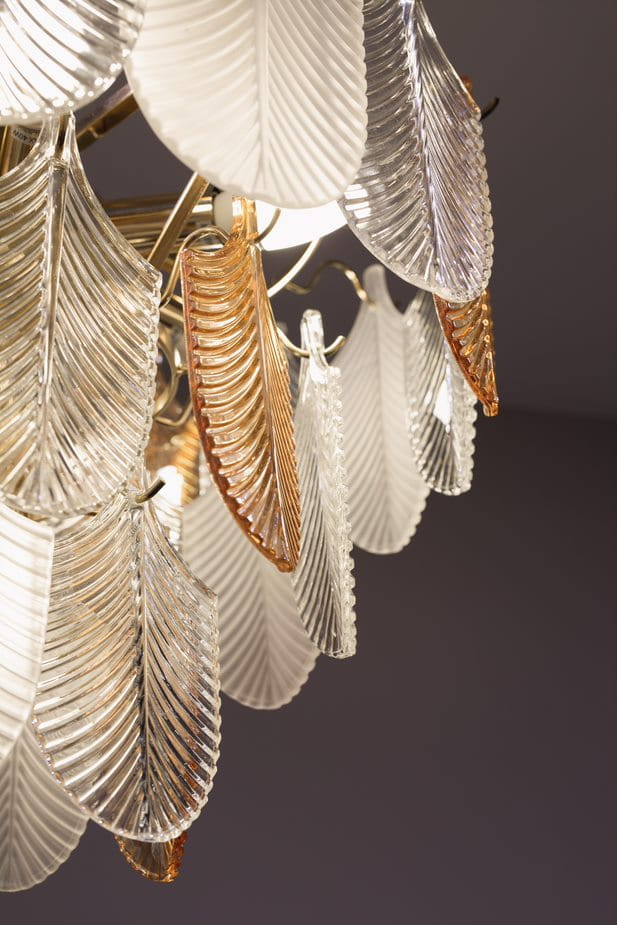 Kronleuchter Glas weiß-braun, Hängeleuchte Glas weiß, Durchmesser 80 cm