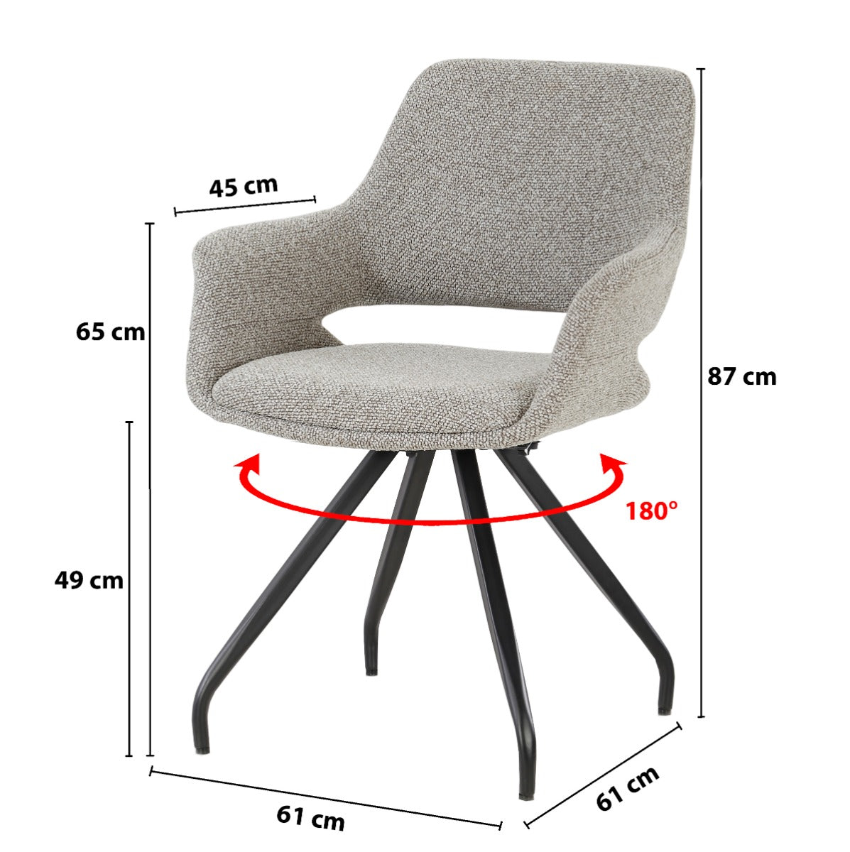 Stuhl drehbar Farbe taupe, Esszimmerstuhl taupe drehbar, Breite 61 cm