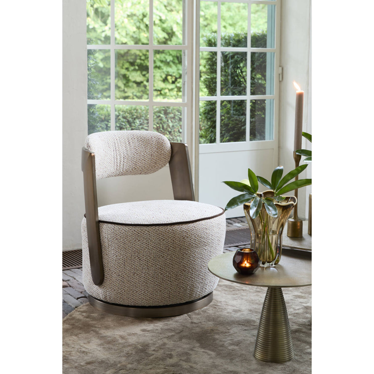 Sessel creme-braun, drehbarer Sessel Metall-Gestell