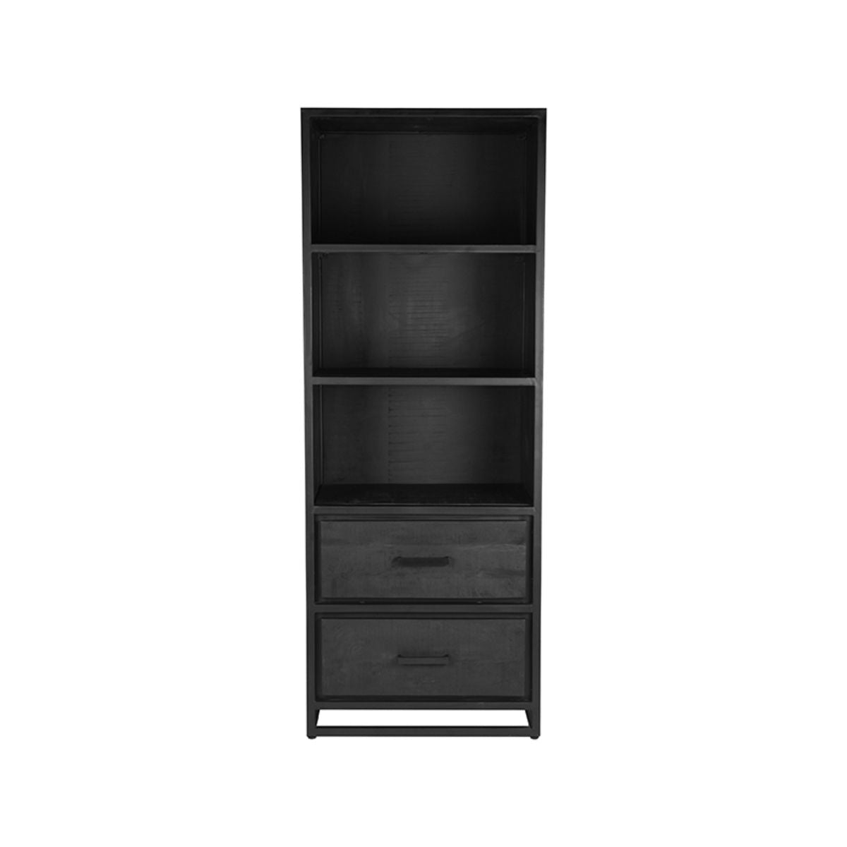 Bücherregal schwarz Holz, Regal schwarz, Regal Holz mit Schubladen, Breite 70 cm