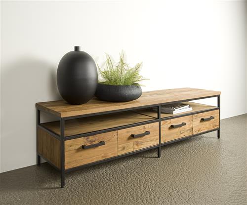 TV Regal Metall-Holz, Fernsehschrank Industriedesign Metall, Breite 200 cm