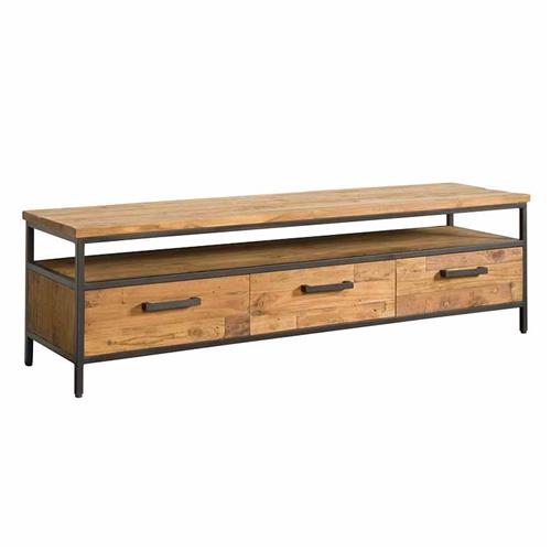 TV Regal Metall-Holz, Fernsehschrank Industriedesign Metall, Breite 130 cm