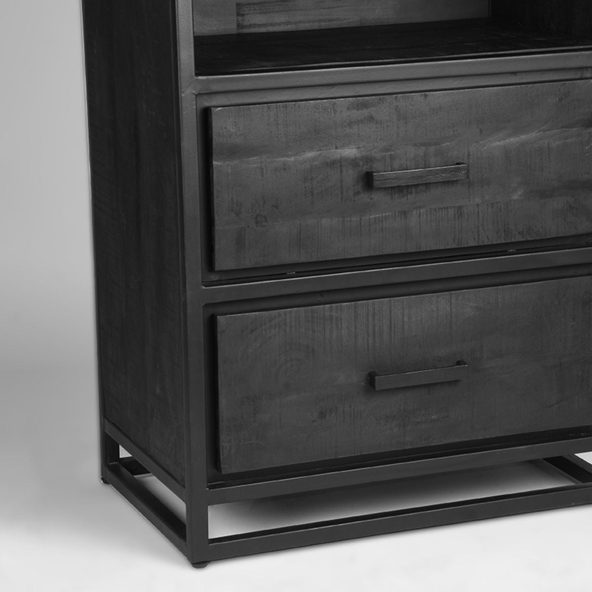Bücherregal schwarz Holz, Regal schwarz, Regal Holz mit Schubladen, Breite 70 cm