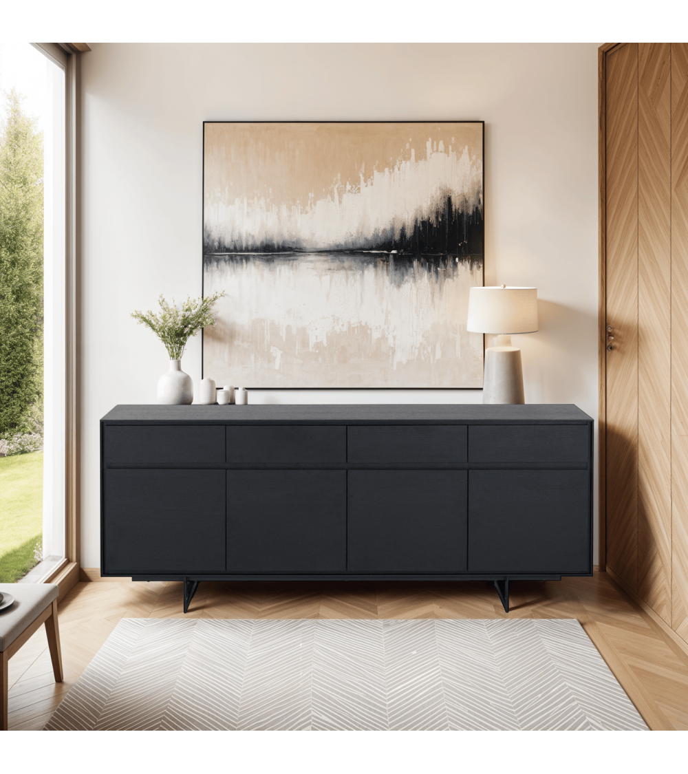 Sideboard schwarz, Anrichte schwarz, Breite 205 cm