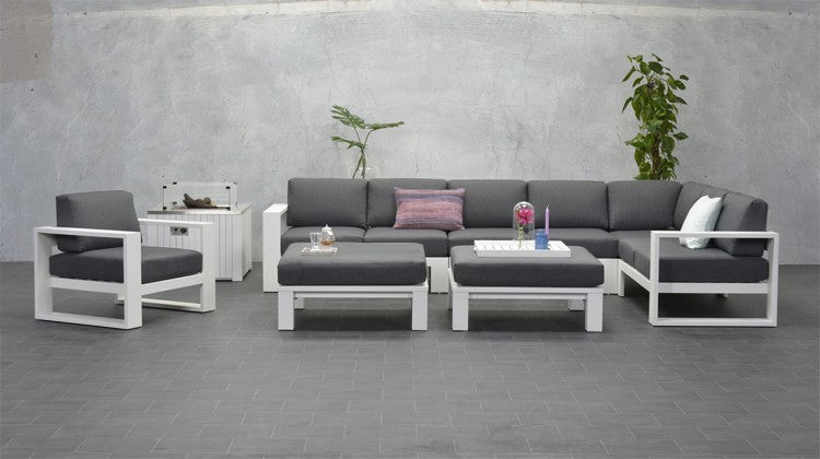 Lounge Sitzecke weiß, Garten Sitzecke weiß, Gruppensitzbank weiß, Sitzgruppe Aluminium weiß