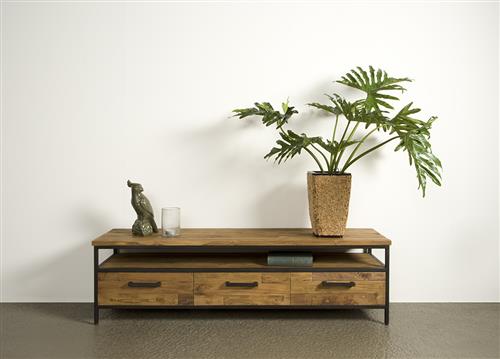 TV Regal Metall-Holz, Fernsehschrank Industriedesign Metall, Breite 130 cm