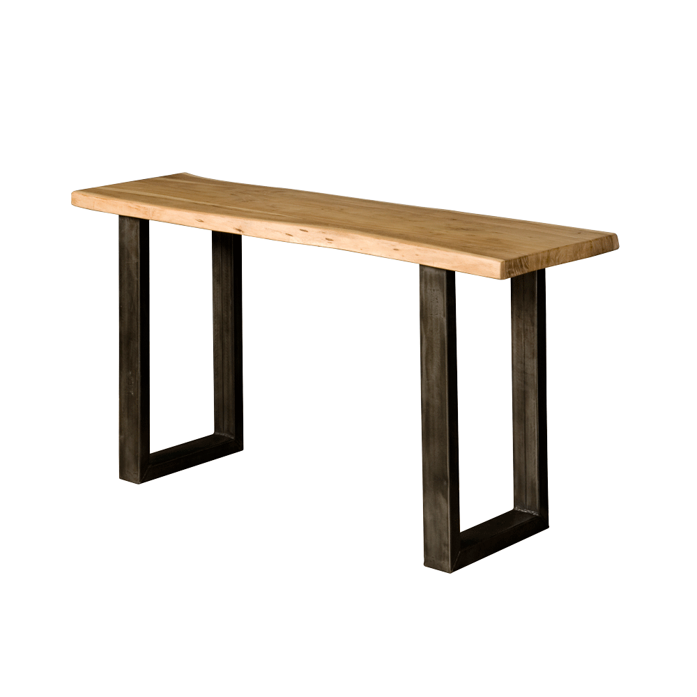 Konsole Naturbaumkante Massivholz, Wandtisch Metallgestell schwarz, Konsole Massivholz Natur-braun, Breite 150 cm