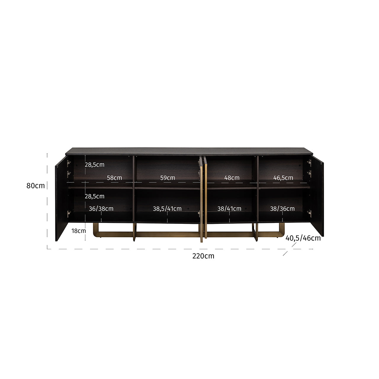 Anrichte schwarz-Gold, Sideboard Gold-schwarz, Breite 220 cm