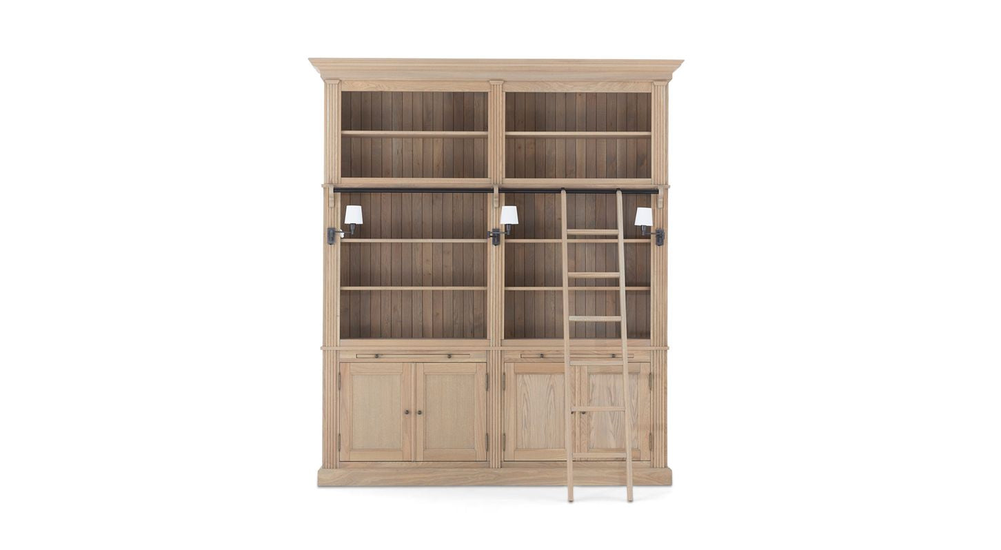 Bücherschrank Eiche Landhausstil, Bücherschrank klassisch mit Beleuchtung, Breite 218 cm