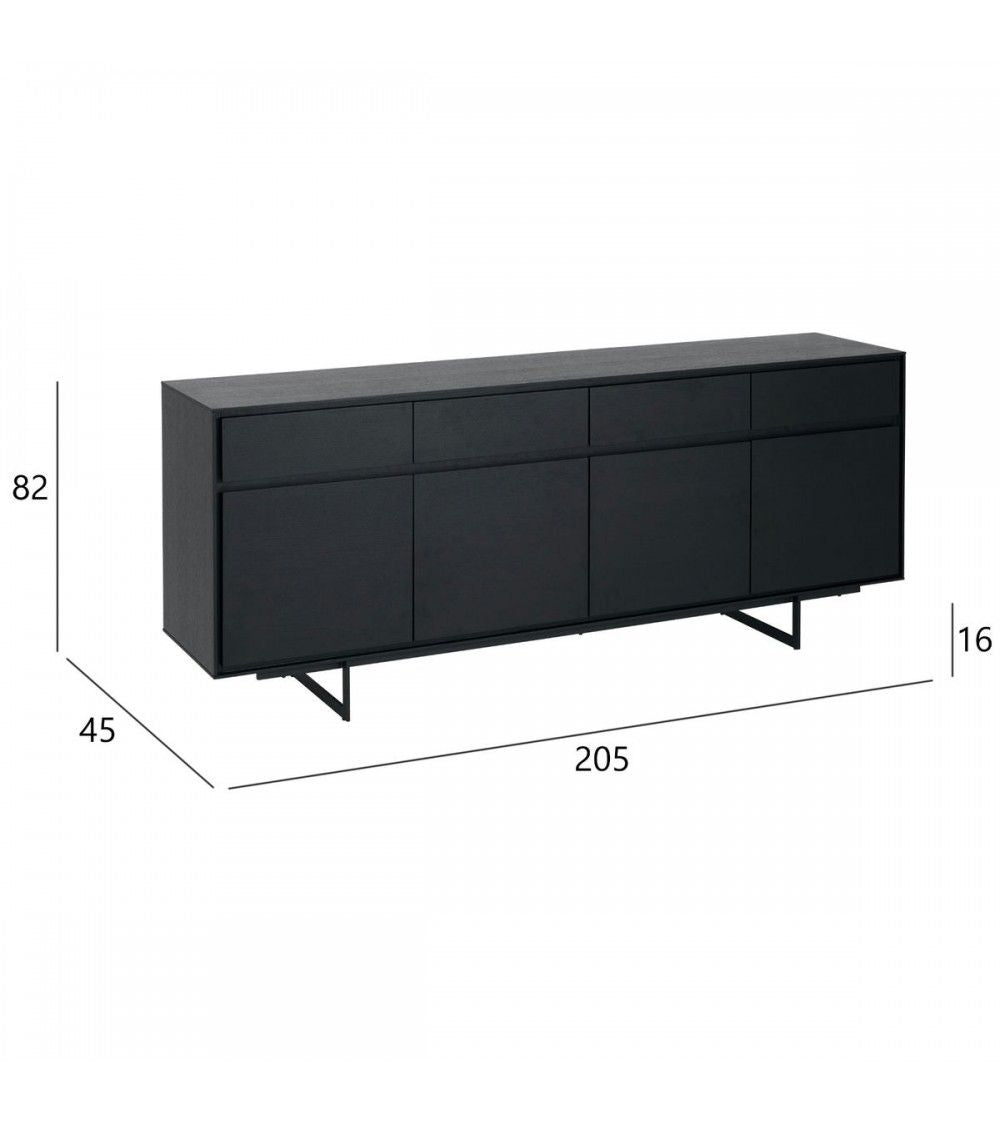 Sideboard schwarz, Anrichte schwarz, Breite 205 cm
