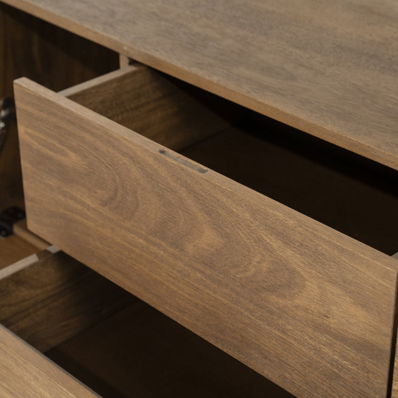 Highboard oval Holz furniert, Schrank mit 2 Schubladen Naturholz-braun, Wohnzimmerschrank oval Holz, Höhe 180 cm