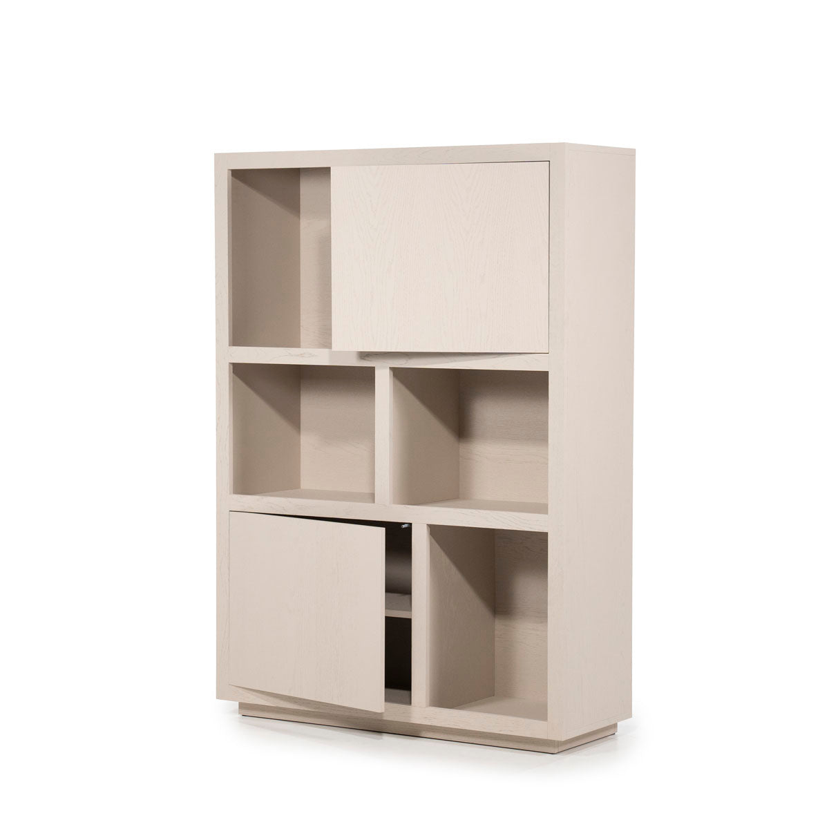 Highboard beige-taupe Eiche furniert, Schrank taupe mit zwei Türen, Wohnzimmerschrank taupe Holz Eiche furniert, Breite 120 cm