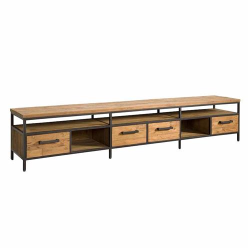 TV Regal Metall-Holz, Fernsehschrank Industriedesign Metall, Breite 300 cm
