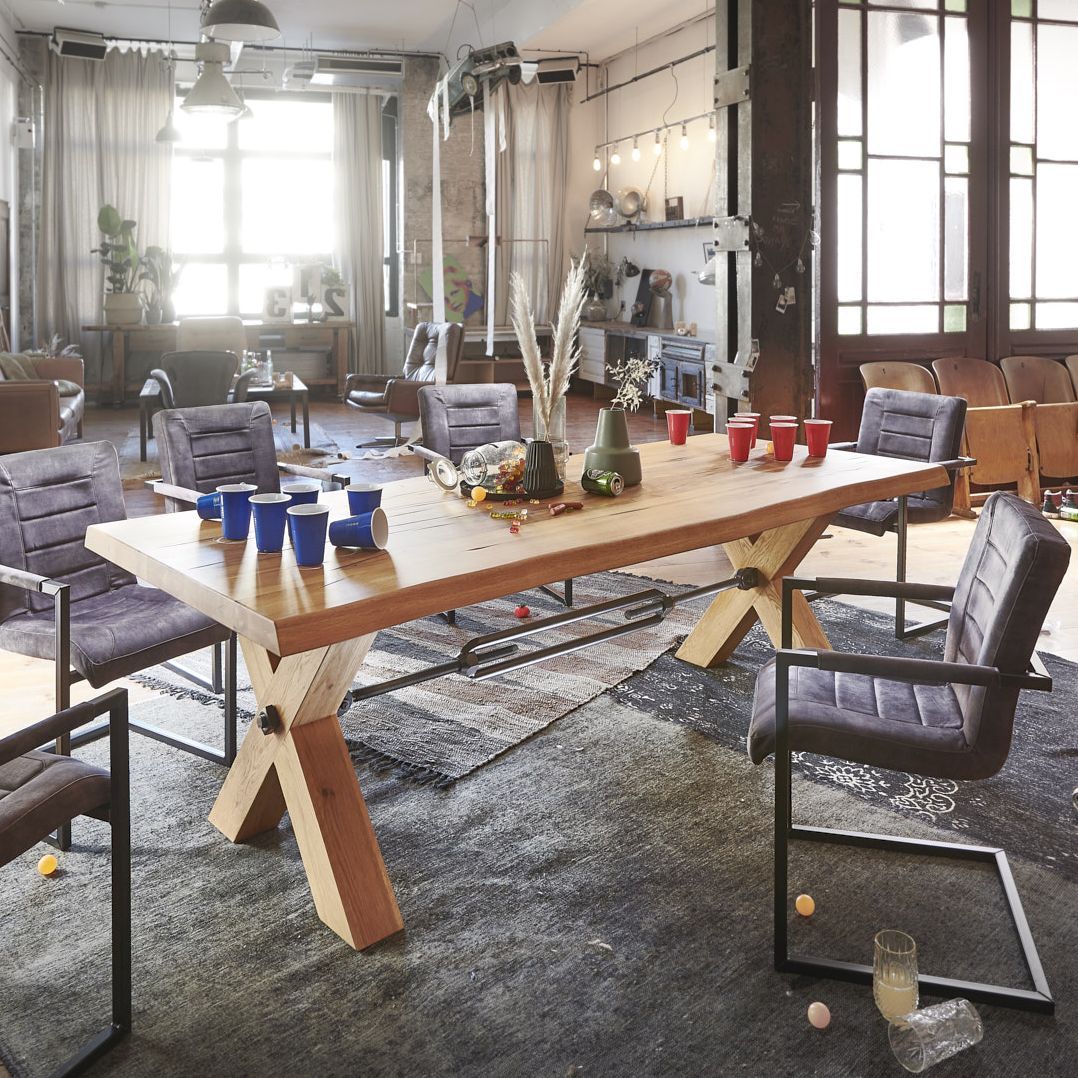 Esstisch X-Tischbeine Eiche-Natur, Tisch Eiche massiv, Länge 180 cm