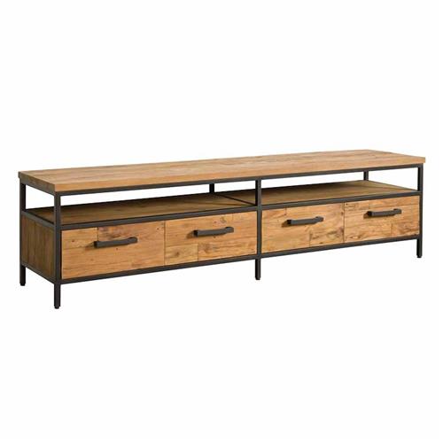TV Regal Metall-Holz, Fernsehschrank Industriedesign Metall, Breite 200 cm