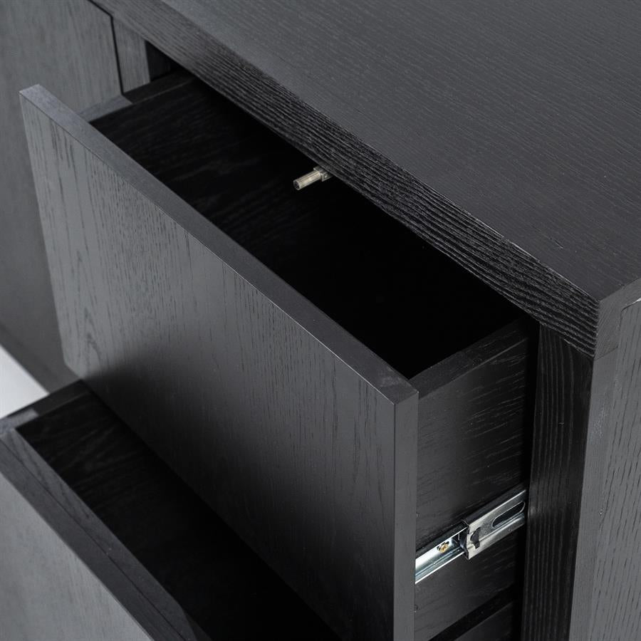 Sideboard schwarz mit zwei Schubladen, Anrichte schwarz Holz, Breite 200 cm