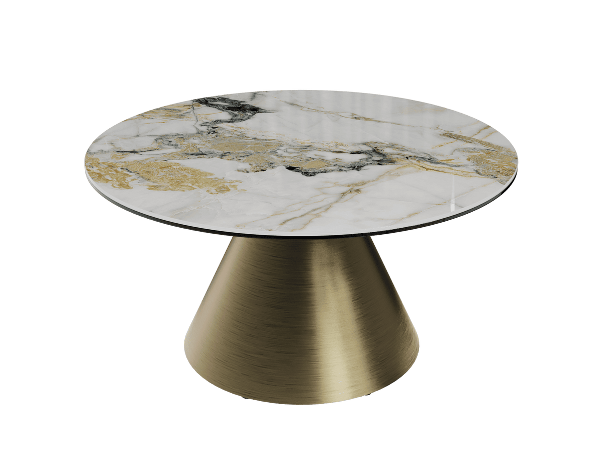 Couchtische rund Keramik Marmoroptik, runder Couchtisch Gold Keramik, Durchmesser 75 cm