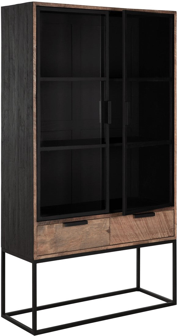 Vitrine schwarz-Naturholz, Geschirrschrank schwarz, Schrank schwarz, Breite 100 cm