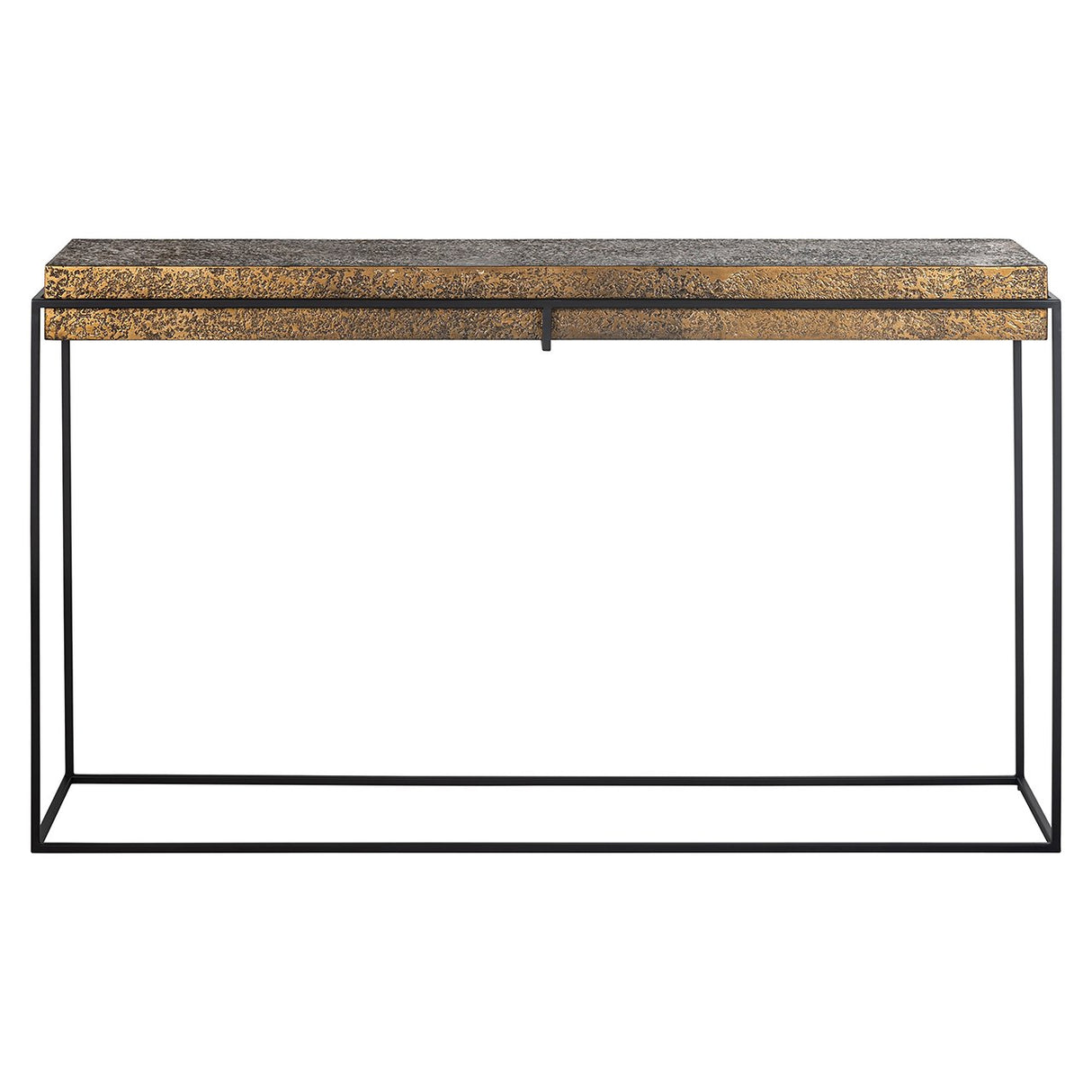 Konsole Gold-Bronze Metall, Wandtisch schwarz Metall, Breite 140 cm