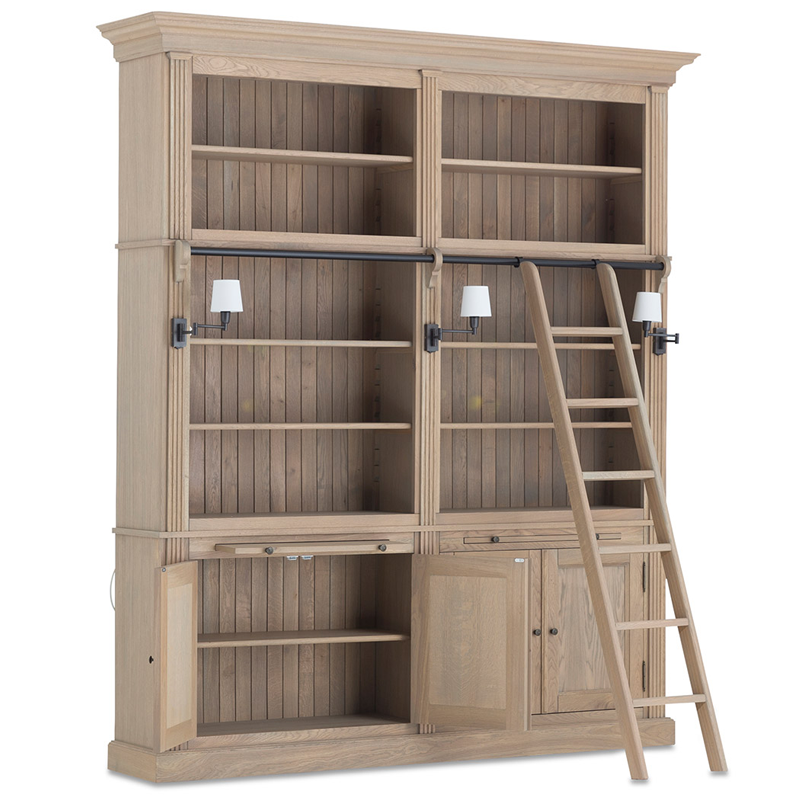 Bücherschrank Eiche mit Beleuchtung, Geschirrschrank Eiche Landhausstil, Schrank mit Beleuchtung Landhaus, Breite 218 cm