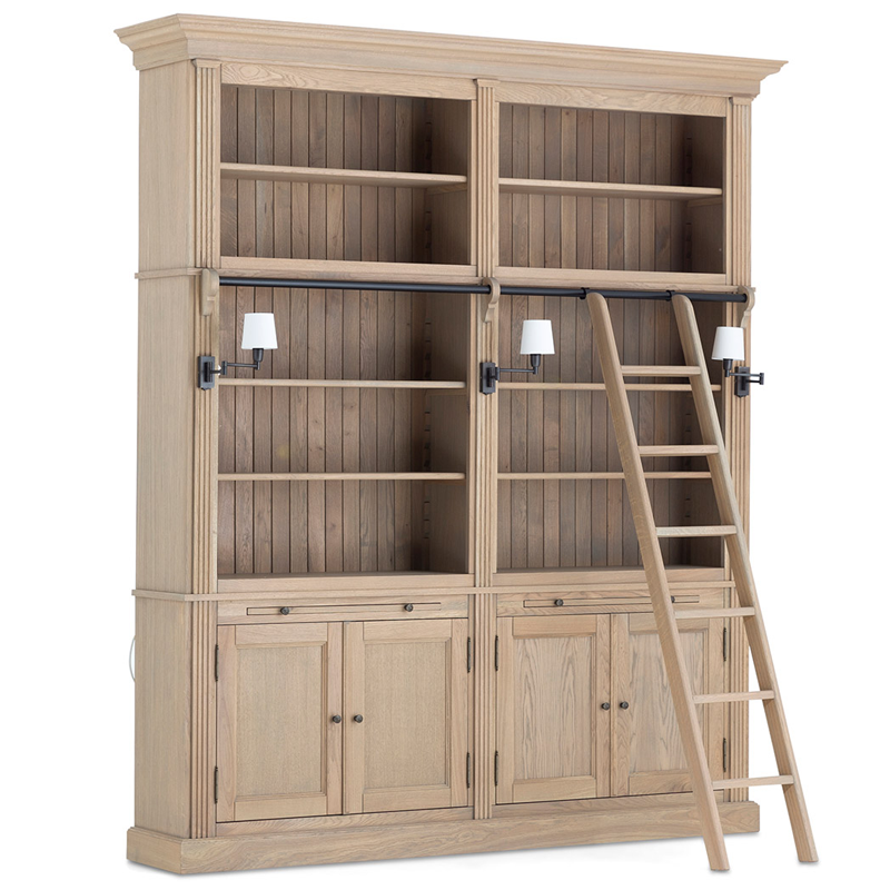 Bücherschrank Eiche mit Beleuchtung, Geschirrschrank Eiche Landhausstil, Schrank mit Beleuchtung Landhaus, Breite 218 cm