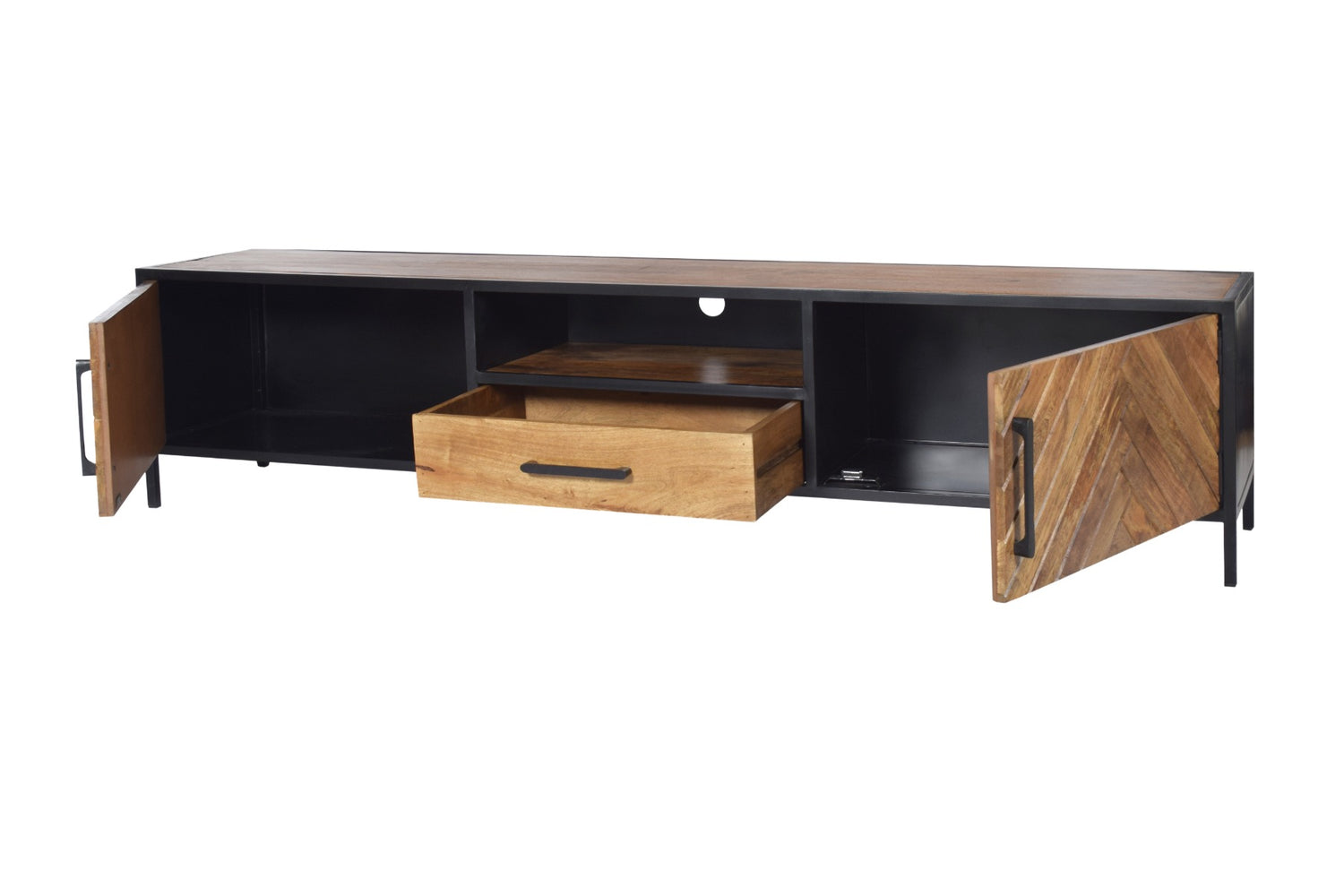 TV Schrank Industriedesign, Fernsehschrank Metall-Holz,  Breite 200 cm