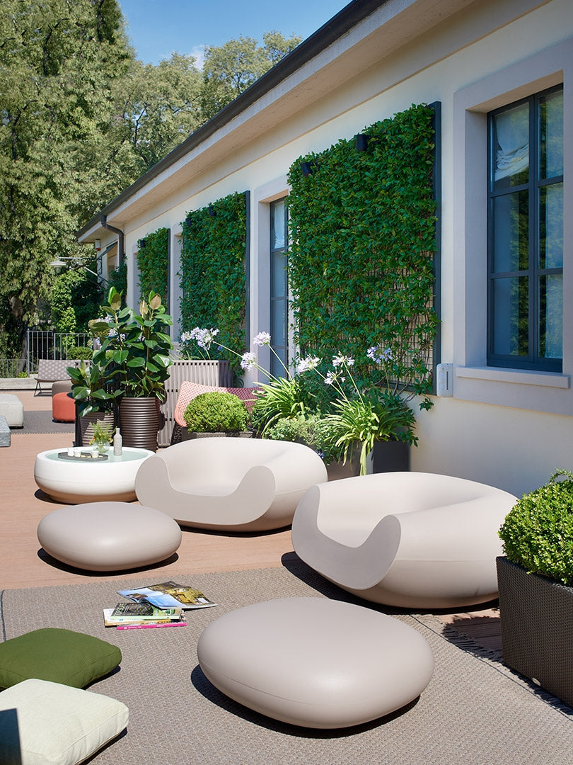 Garten-Couchtisch weiß LED-Beleuchtung, Outdoor Couchtisch weiß, Gartenmöbel Couchtisch Outdoor weiß, Durchmesser 100 cm