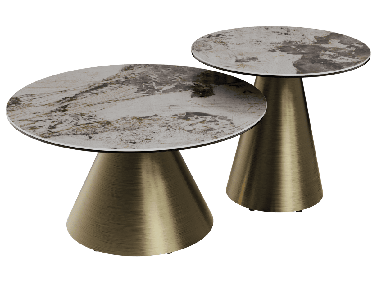 Couchtische rund Keramik Marmoroptik, runder Couchtisch Gold Keramik, Durchmesser 75 cm