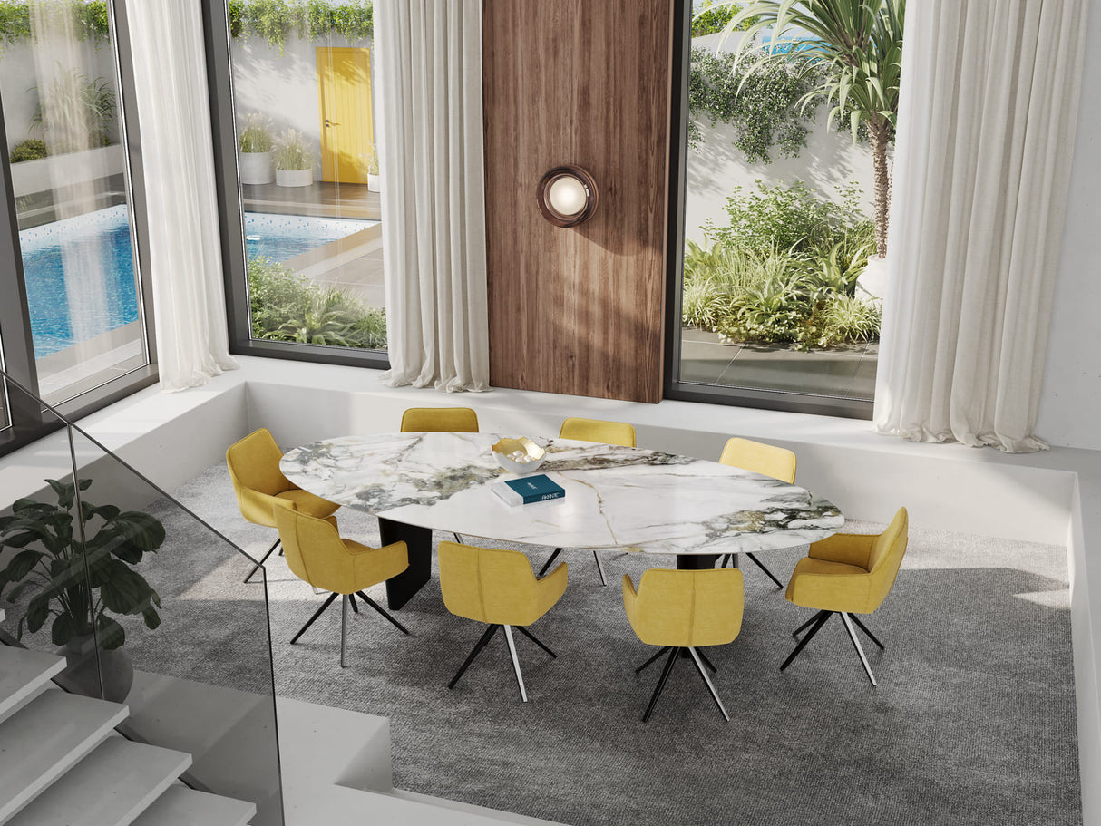 Esstisch Marmoroptik, ovaler Konferenztisch Tischplatte Glas Keramik, Tisch oval Keramik Beschichtung, Breite 320 cm