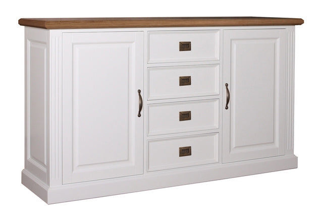 Sideboard weiß-braun Landhaus, Anrichte weiß-braun Landhausstil, Kommode weiß Landhaus, Breite 177 cm