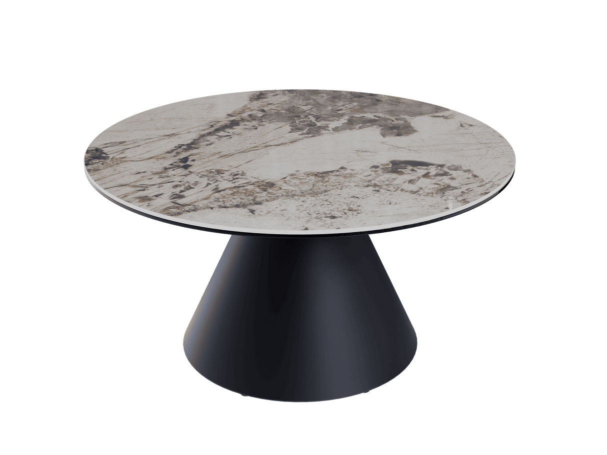 Couchtische weiß-braun Marmoroptik Keramik, runder Couchtisch Gold Keramik, Durchmesser 75 cm