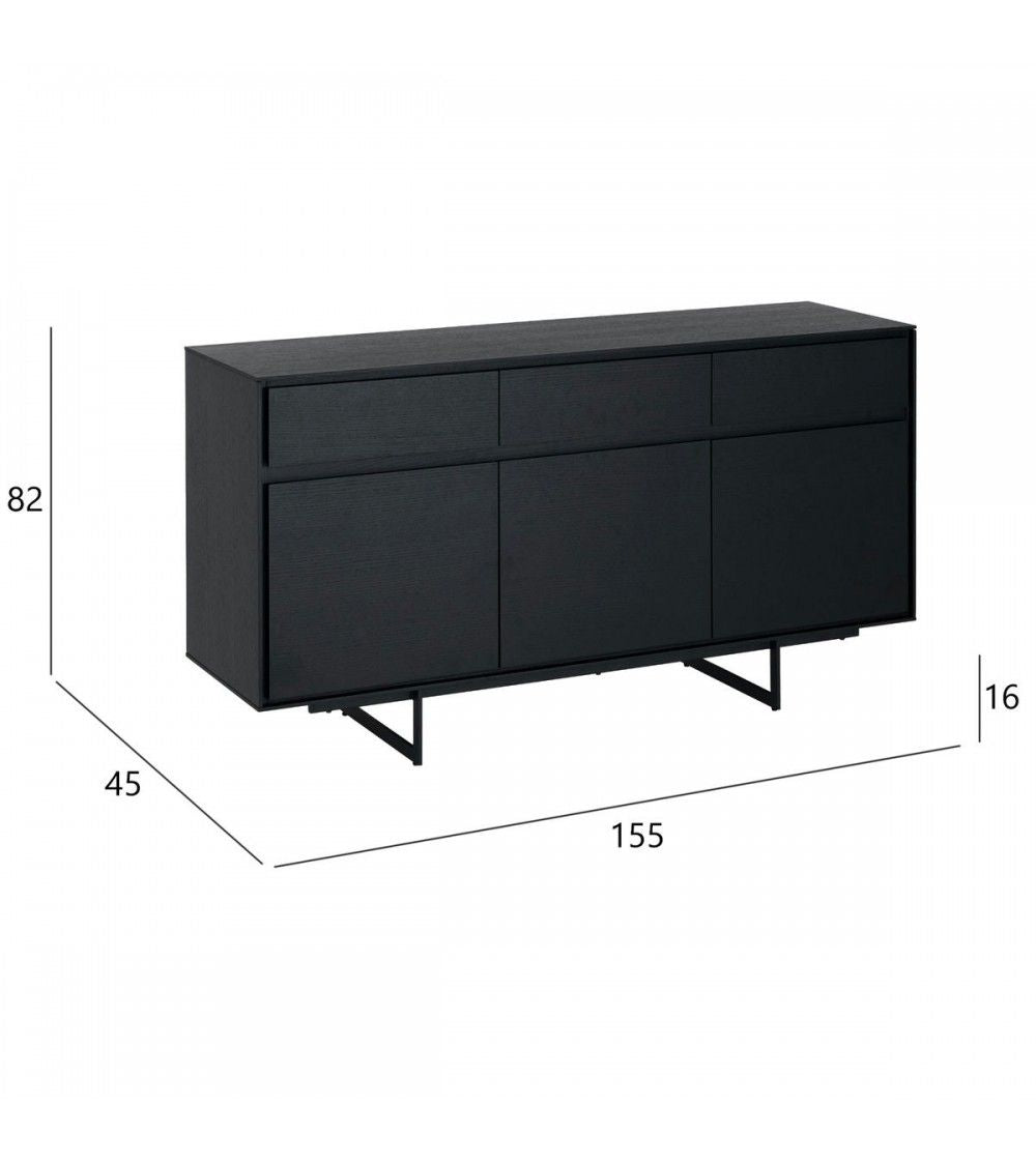 Sideboard schwarz, Anrichte schwarz, Breite 155 cm