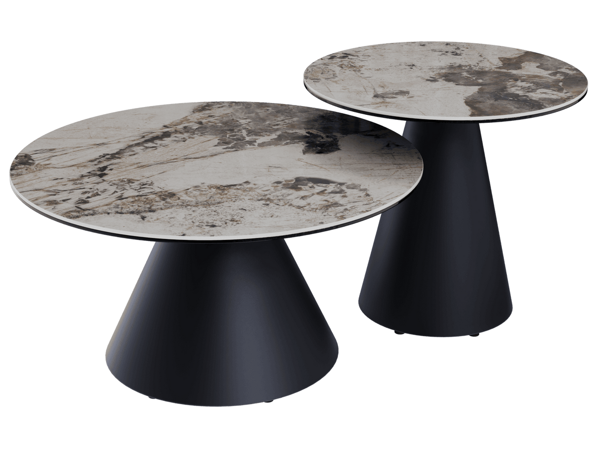 Couchtische weiß-braun Marmoroptik Keramik, runder Couchtisch Gold Keramik, Durchmesser 75 cm