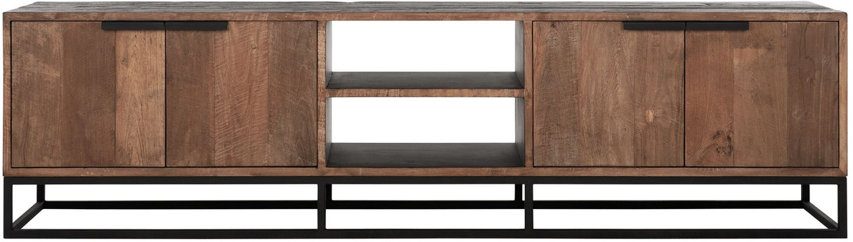 TV Schrank schwarz Naturholz, Fernseheschrank Holz Naturholz, TV Regal Metall-Gestell,  Breite 205 cm