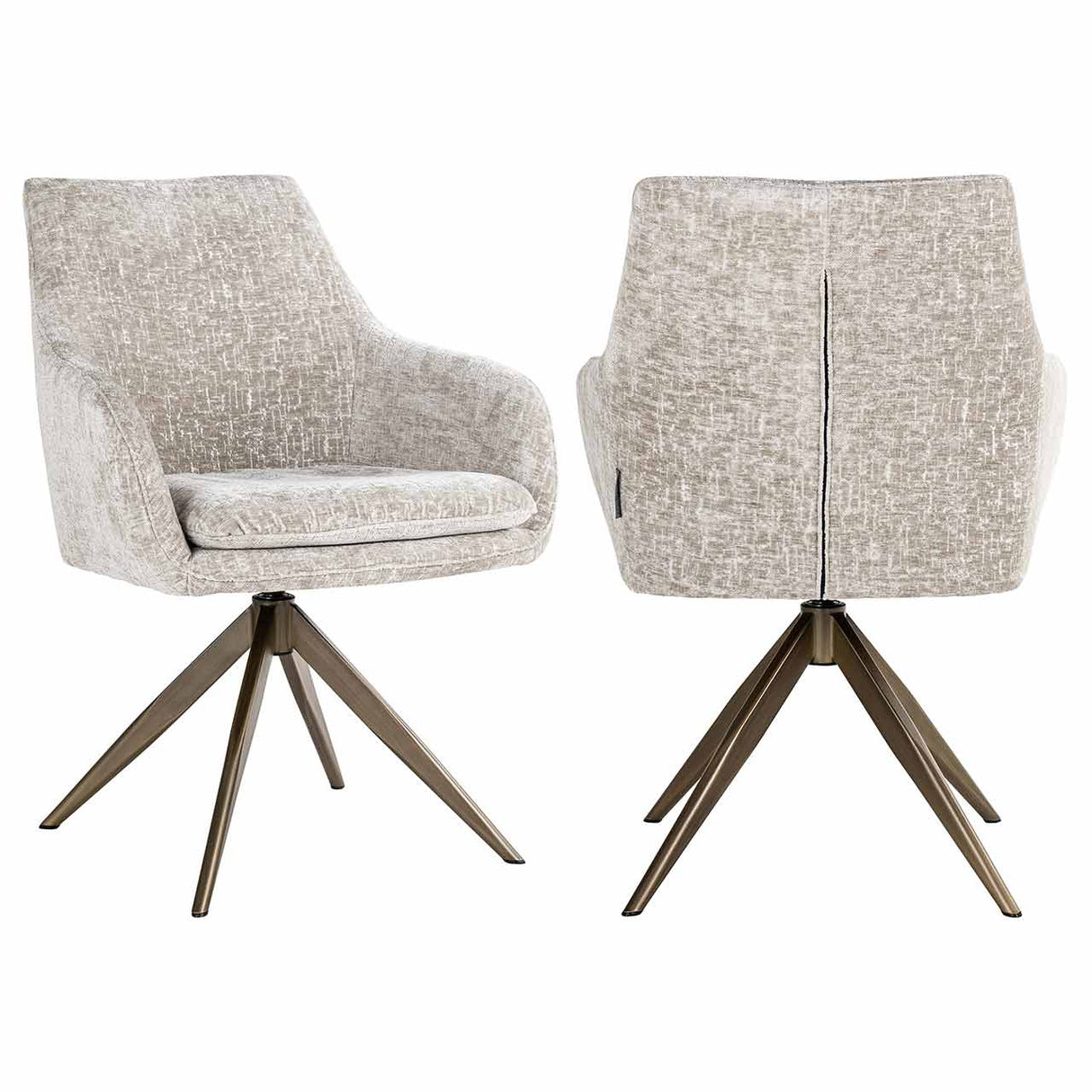 Stuhl drehbar beige-grau Samt, Stuhl beige mit Lehne Stuhlbeine Bronze