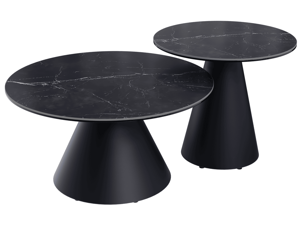 Couchtische anthrazit-grau Marmoroptik Keramik, runder Couchtisch schwarz Keramik, Durchmesser 75 cm