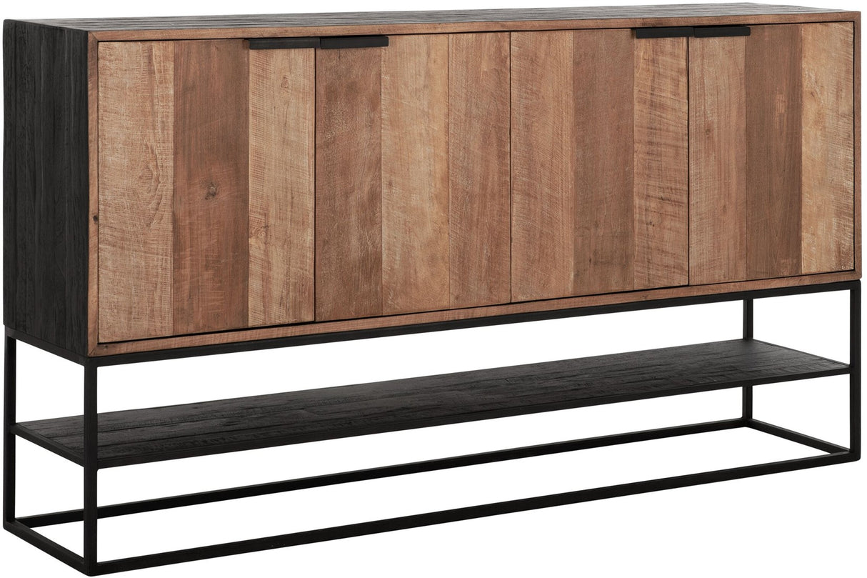 Sideboard schwarz Naturholz, Anrichte Holz Naturholz, Wohnzimmerschrank Metall-Gestell, Breite 185 cm