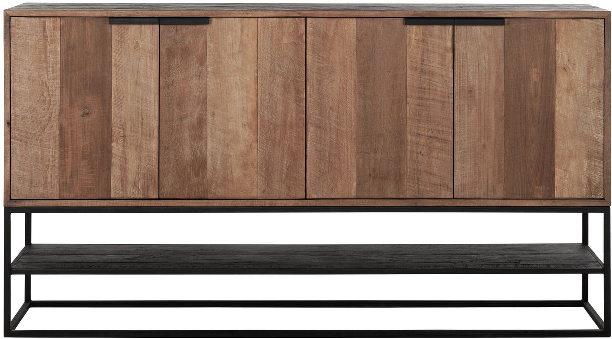 Sideboard schwarz Naturholz, Anrichte Holz Naturholz, Wohnzimmerschrank Metall-Gestell, Breite 185 cm