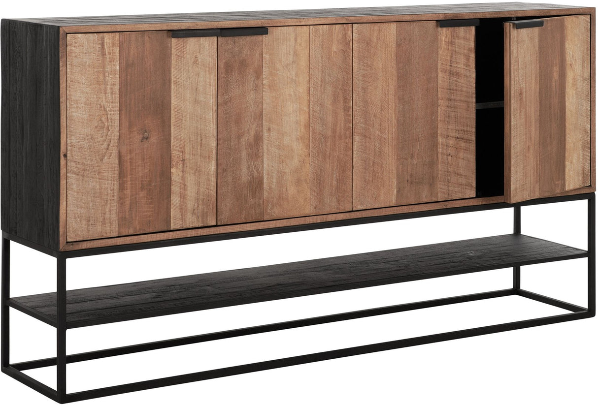 Sideboard schwarz Naturholz, Anrichte Holz Naturholz, Wohnzimmerschrank Metall-Gestell, Breite 185 cm
