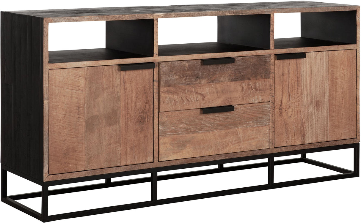 Sideboard schwarz Naturholz, Anrichte Holz Naturholz, Wohnzimmerschrank Metall-Gestell, Breite 150 cm