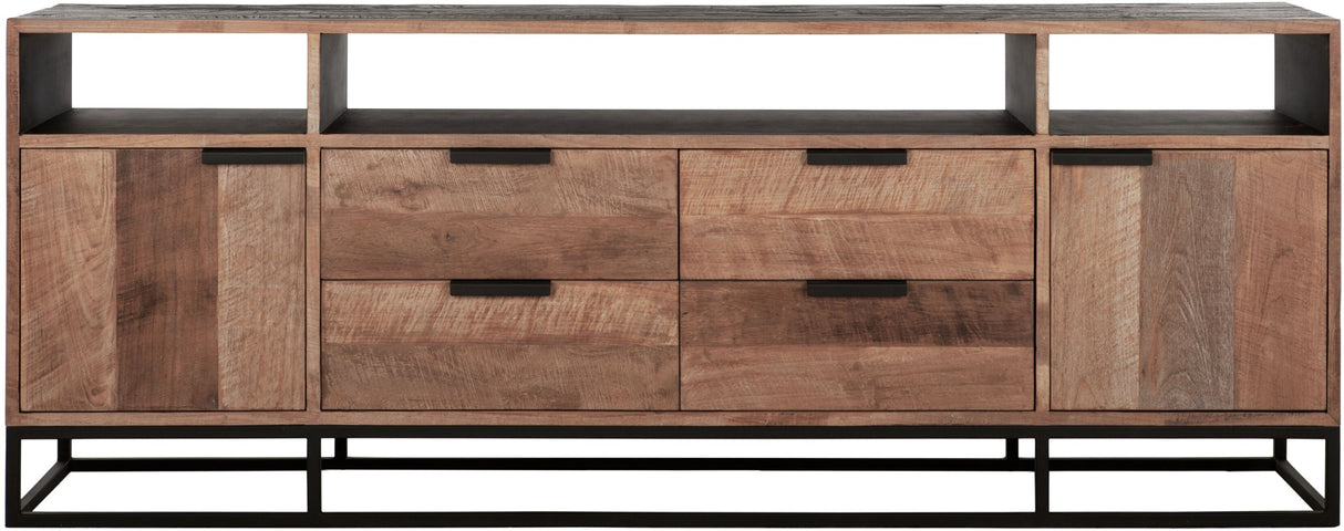 Sideboard mit Schubladen schwarz Naturholz, Anrichte Holz Naturholz, Wohnzimmerschrank Metall-Gestell, Breite 200 cm